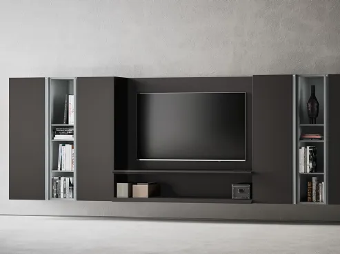 Parete Attrezzata sospesa su boiserie con spazio porta TV M508 di Zanette