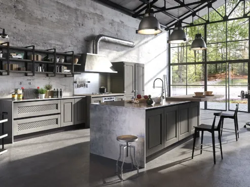 Cucina classica con ante a cornice, cappa a vista Bellagio 1 di Aran