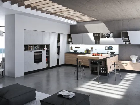Cucina moderna in legno e effetto malta Mia di Aran