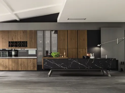 Cucina di design con isola centrale in legno rovere e marmo Loft di Arrex