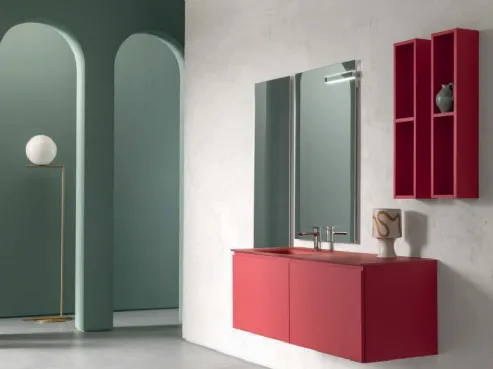 Mobile bagno in laccato rosso con piano in cristallo B GO BG020 di Compab