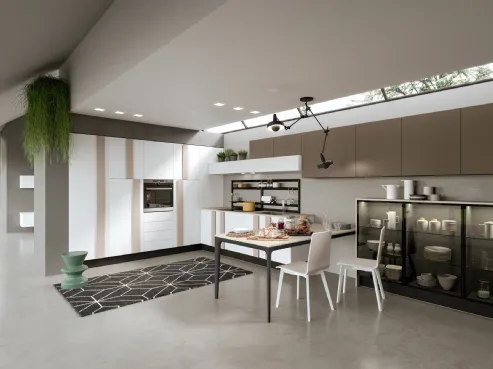 Cucina moderna con penisola e vetrinetta Erika 08 di Aran
