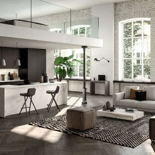 Tavolino trasformabile Box con top in marmo Calacatta Gold lucido di Ozzio