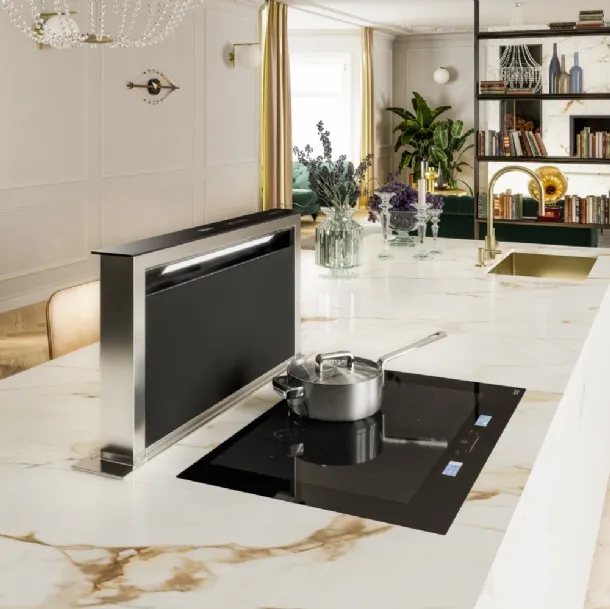 Cappa Downdraft FDW 908 IB in cristallo nero e inox di Franke