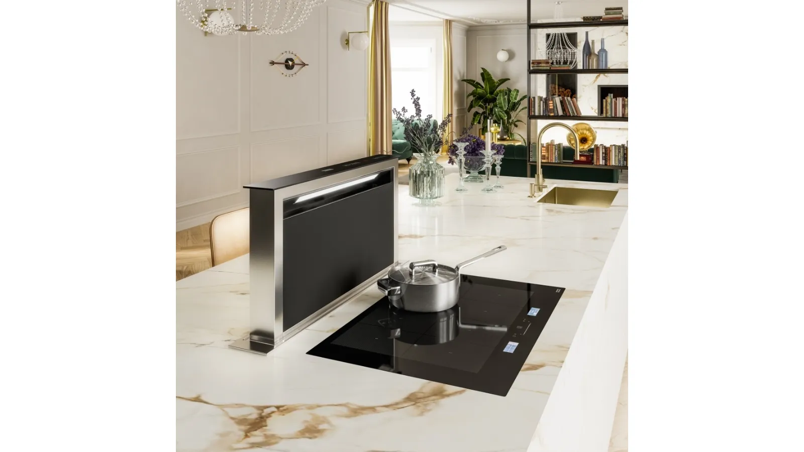 Cappa Downdraft FDW 908 IB in cristallo nero e inox di Franke