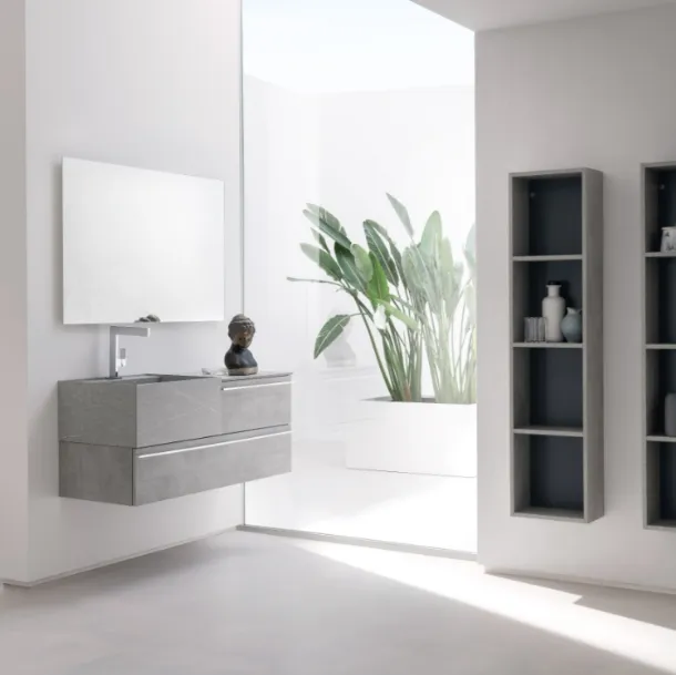 Mobile da Bagno sospeso in beton nobilitato con piano e lavabo in HPL B201 BD020 di Compab