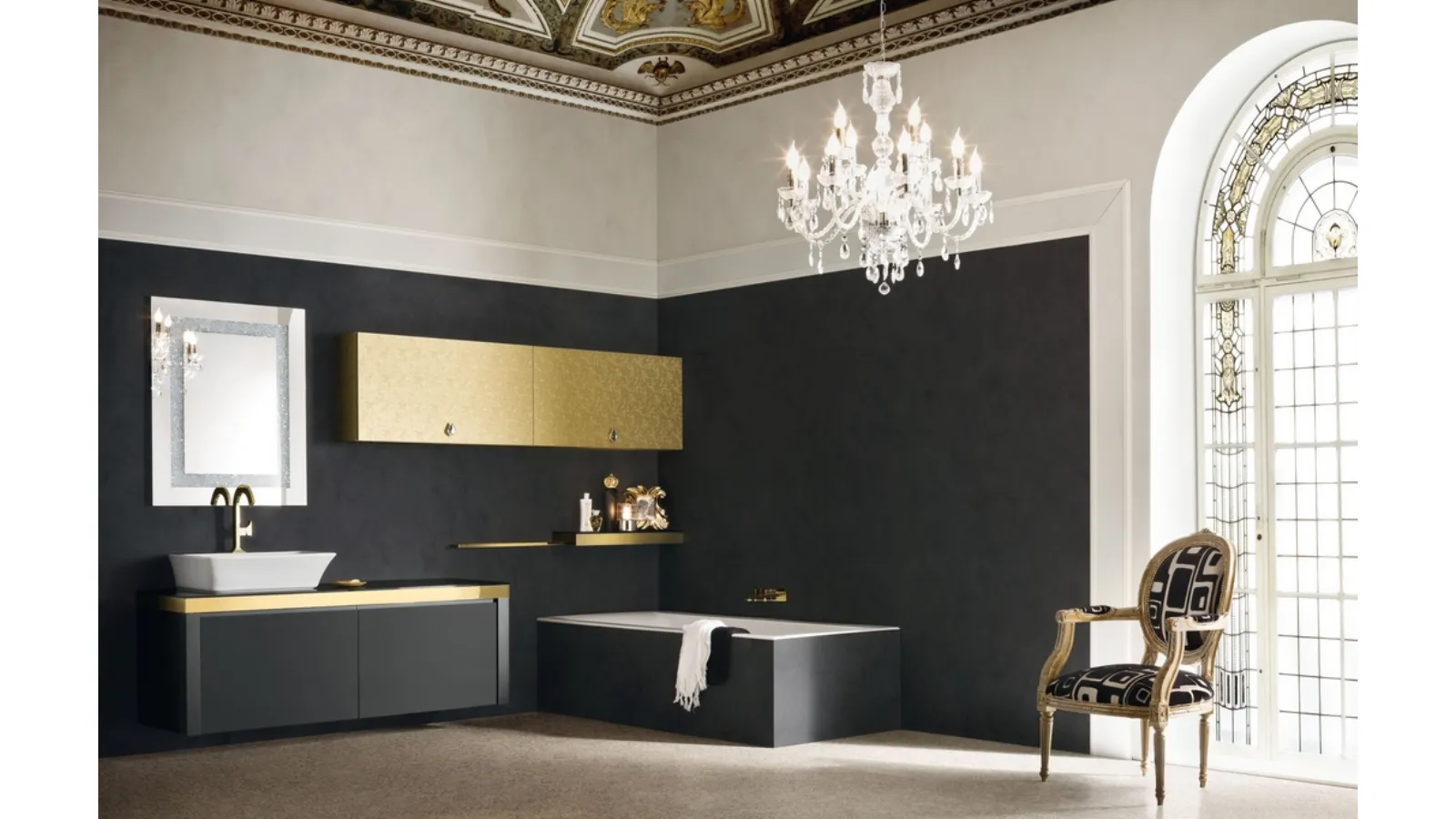 Mobile da Bagno sospeso in laccato opaco e oro con piano in cristallo JACANA LUXURY JA26 di Compab