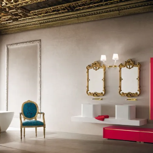 Mobile Bagno da appoggio in laccato lucido con finiture dorate e piano in Mineralguss JACANA LUXURY JA27 di Compab