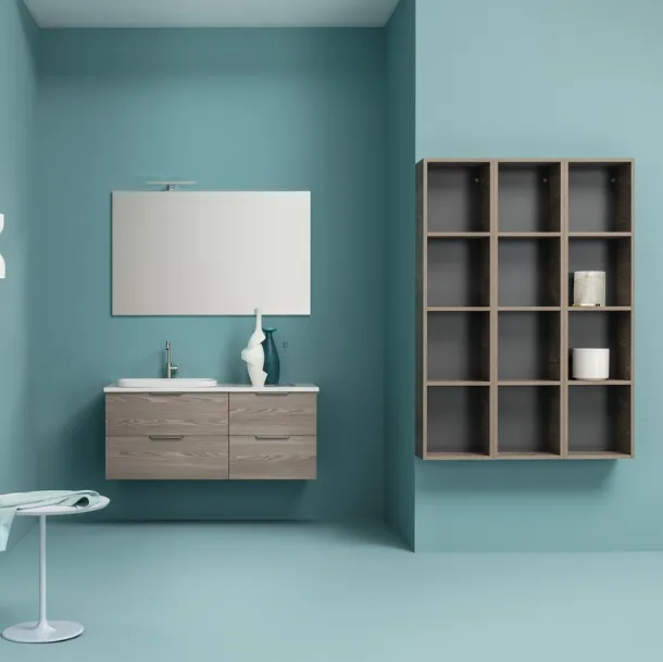 Mobile da Bagno sospeso in melaminico effetto legno con piano e lavabo in ceramica UPDATE UP 006 di Compab