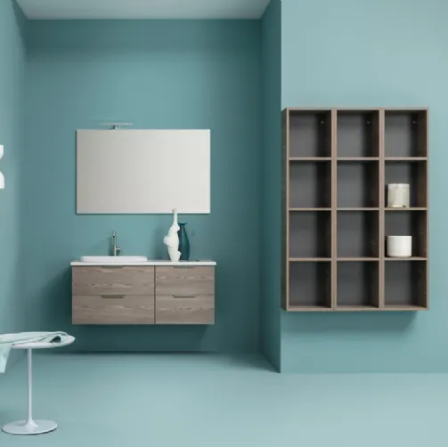 Mobile da Bagno sospeso in melaminico effetto legno con piano e lavabo in ceramica UPDATE UP 006 di Compab