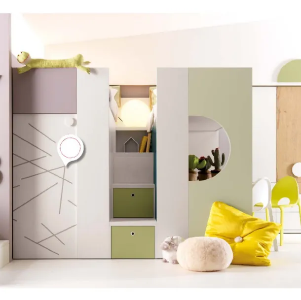 Cameretta con cabina armadio o spazio gioco Alpha Letto a Soppalco G010 di Doimo Cityline