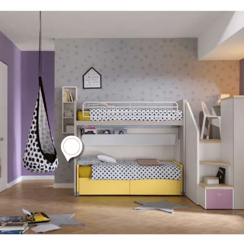 Cameretta con scrivania nella parte superiore e cabina armadio in quella inferiore Alpha Letto a Soppalco G040 di Doimo Cityline