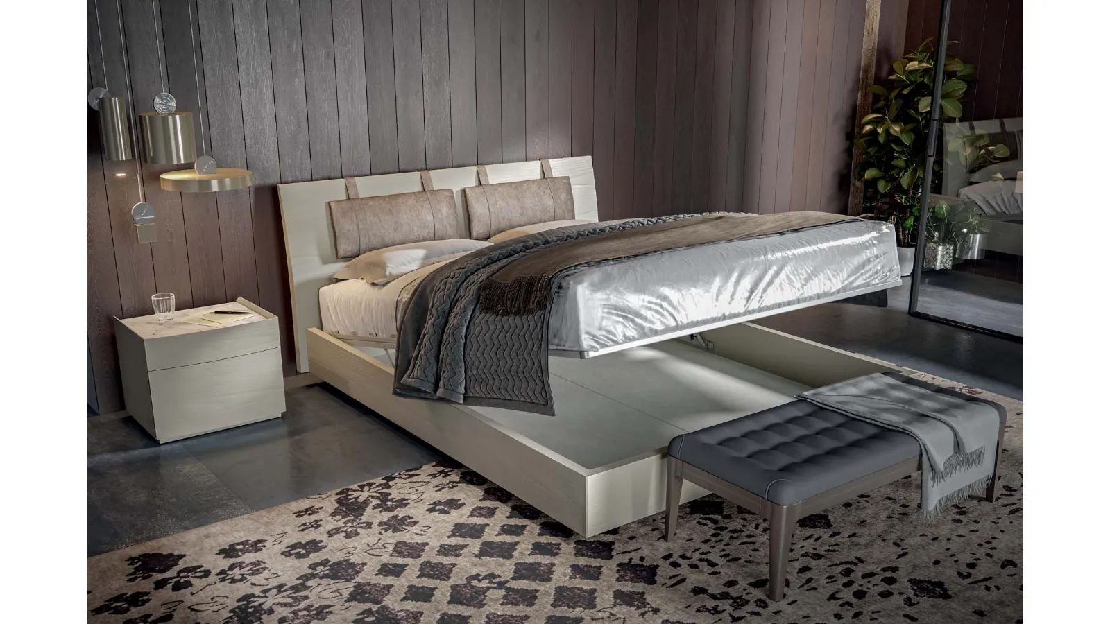 Letto contenitore Movi in frassino laccato corda di Veneran
