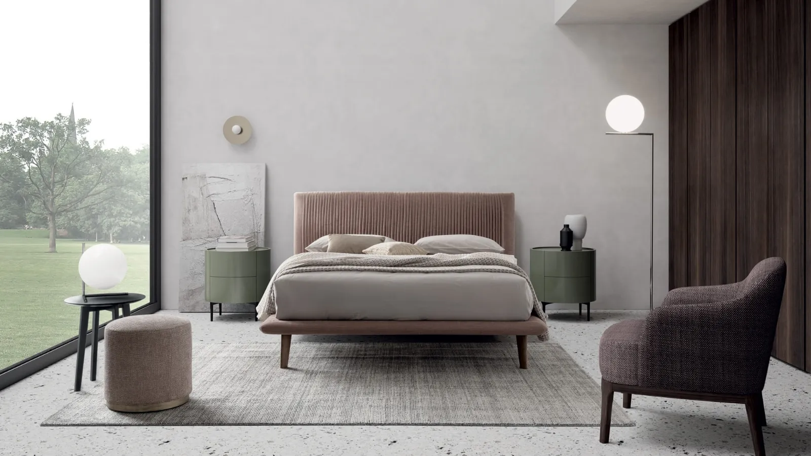 Letto Plissé in tessuto con testiera plissettata di Dall'Agnese