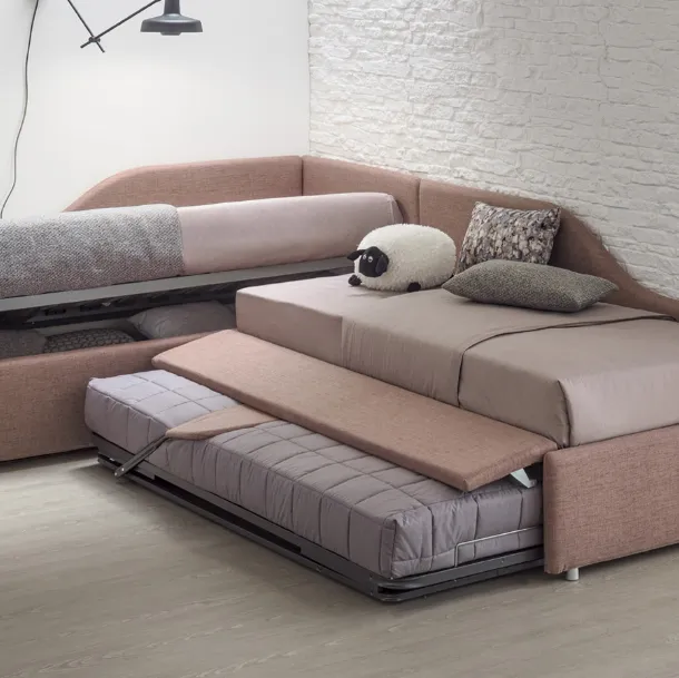 Daybed Singolo in tessuto con secondo letto estraibile o contenitore Joy Estraibile di V&Nice