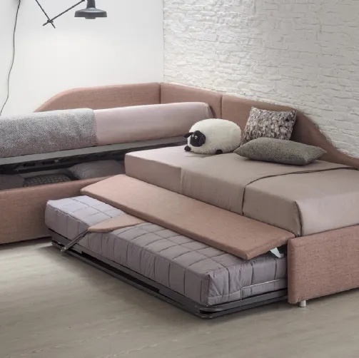 Daybed Singolo in tessuto con secondo letto estraibile o contenitore Joy Estraibile di V&Nice