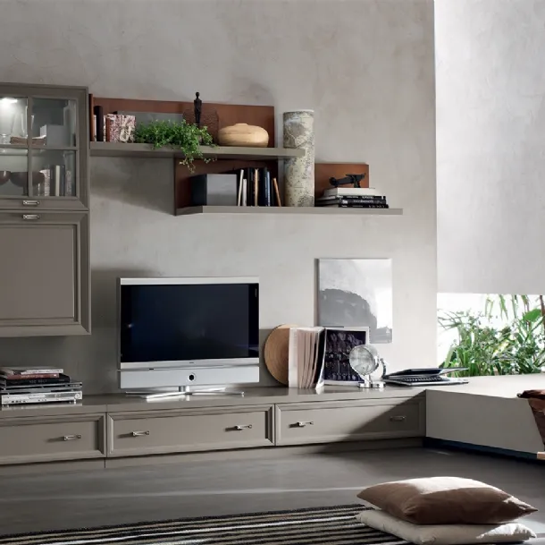 Libreria Murano MU460 finitura Grigio con inserto boiserie Noce di Maronese Acf