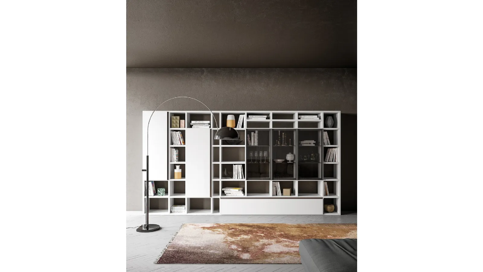 Libreria a muro Speed Up 03 in laccato Bianco di Dall'Agnese