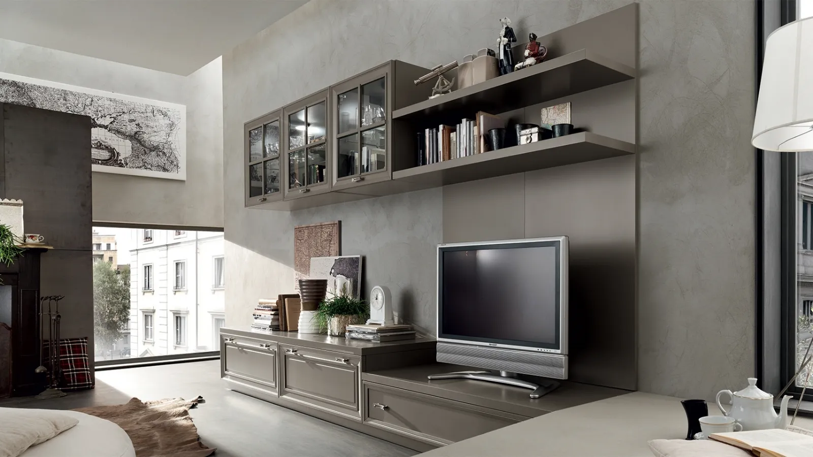 Parete Attrezzata MU459 in finitura Grigio di Maronese Acf