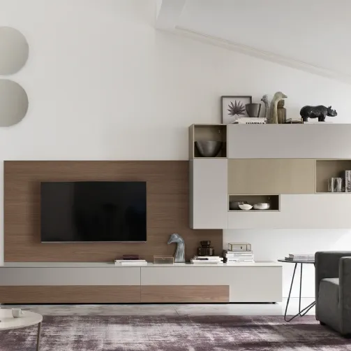 Parete Attrezzata Seta SA2207 in melaminico Rovere Avena e laccato opaco di Maronese Acf