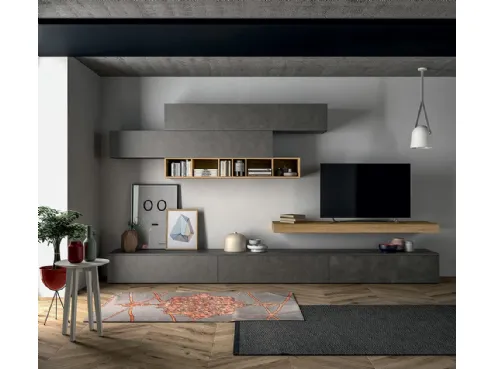 Parete Attrezzata in legno e laccato metallico piombo Slim Comp 105 di Dall'Agnese