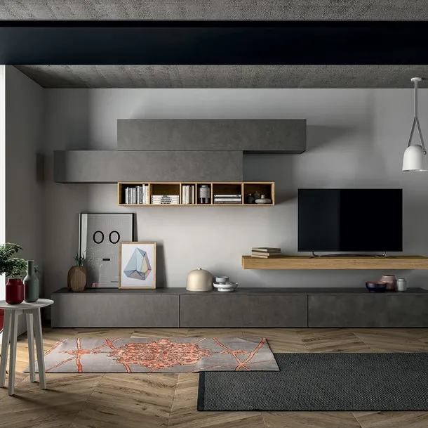 Parete Attrezzata Slim Comp 105 in effetto Resina Dark Grey di Dall'Agnese