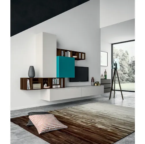 Parete Attrezzata Slim Comp 101 in laccato Light Grey e Verde Petrolio di Dall'Agnese