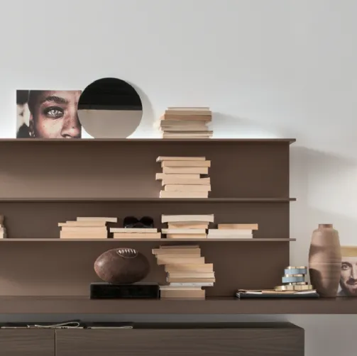 Parete Attrezzata Unix SU2112 in melaminico Rovere Thea e laccato opaco Bronzo, Castagno di Maronese Acf