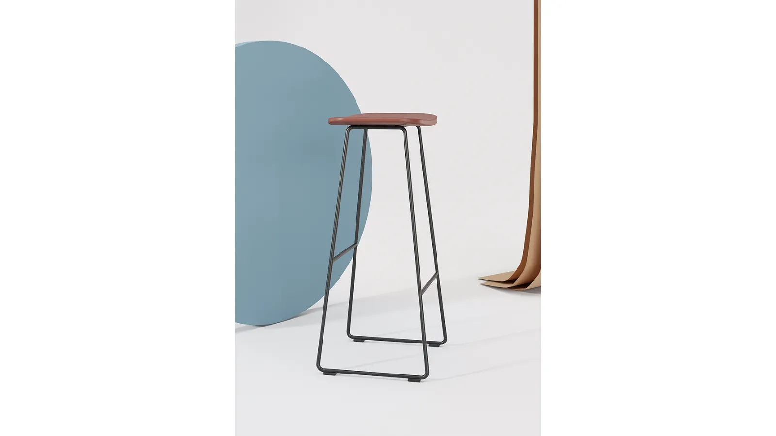 Sgabello Klejn Stool con seduta in ecopelle e base in tondino di acciaio di Infiniti