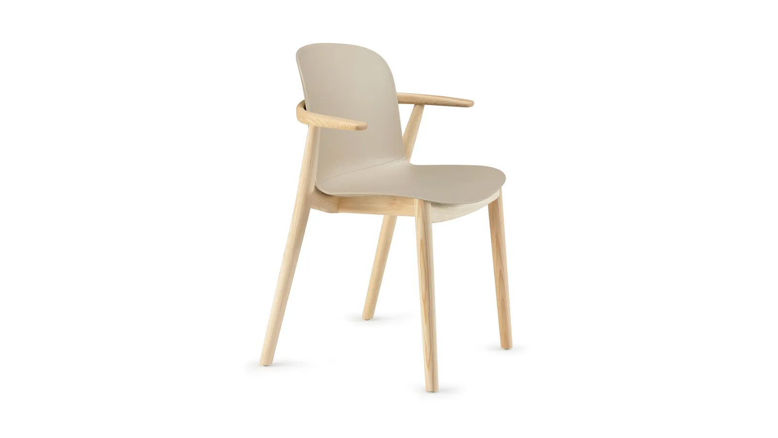 Sedia con braccioli Relief Wooden Legs con scocca in polipropilene e gambe in Frassino massello Naturale di Infiniti