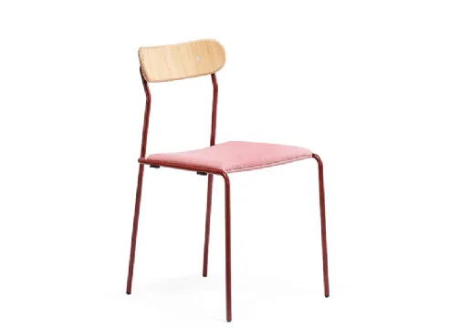 Sedia in acciaio verniciato con seduta in tessuto e schienale in legno Uti Wooden Back di Infiniti