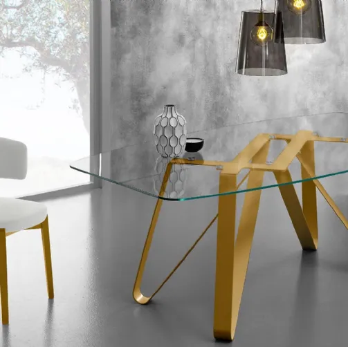 Tavolo Axel Oro in metallo e vetro di design di Eurosedia