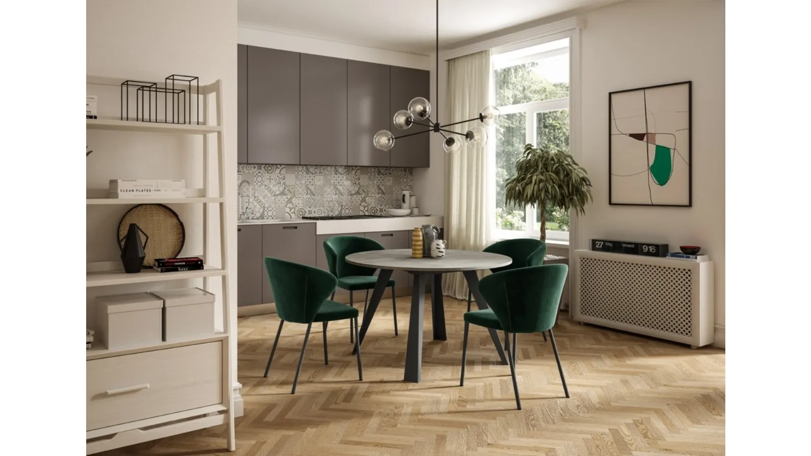 Tavolo rotondo Convivio con top finitura Eco legno Beton di Easyline