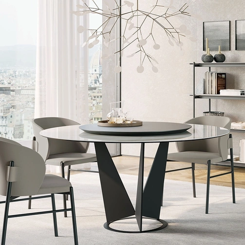 Tavolo rotondo Eiffel in gres con piano girevole in legno di Dall'Agnese