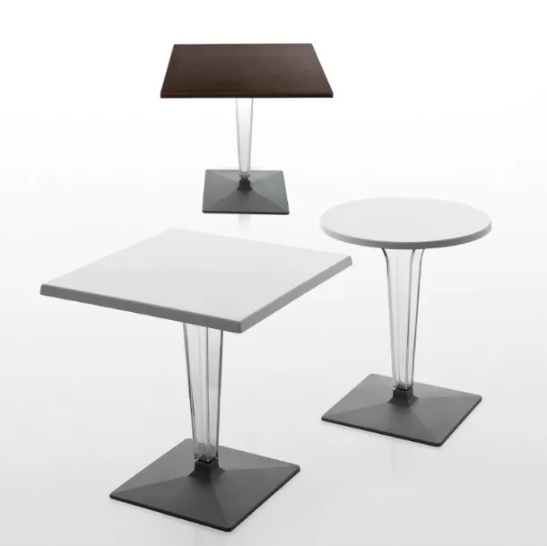 Tavolo Ice con top in laminato, struttura in policarbonato e base in ghisa di Eurosedia