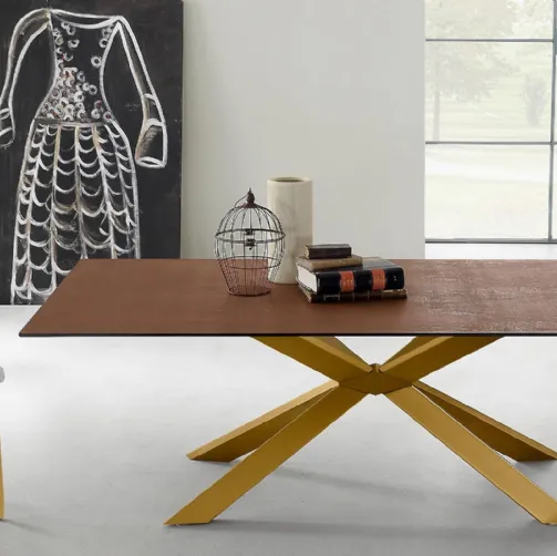 Tavolo fisso in legno di design Mikado Oro di Eurosedia