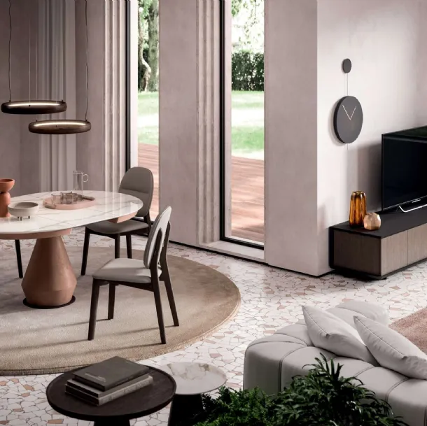 Tavolo allungabile Lycos con top in Marble Glass Calacatta Gold lucido e base in metallo verniciato Bronzo di Ozzio