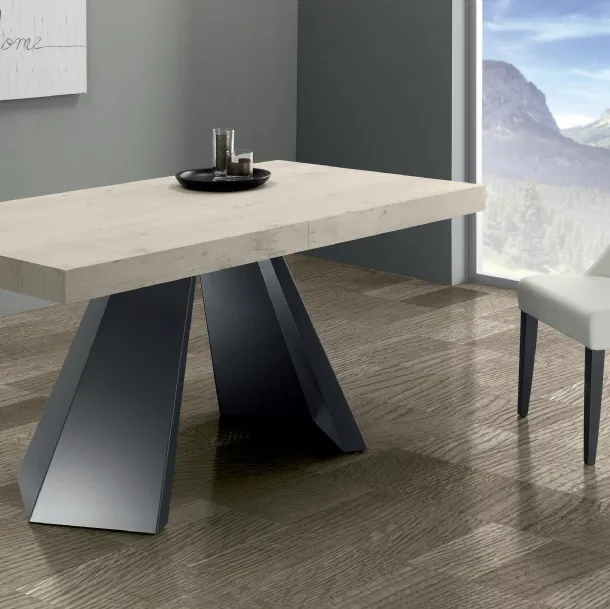 Tavolo allungabile Pechino in laminato abete bianco con base in metallo grigio ardesia di Eurosedia