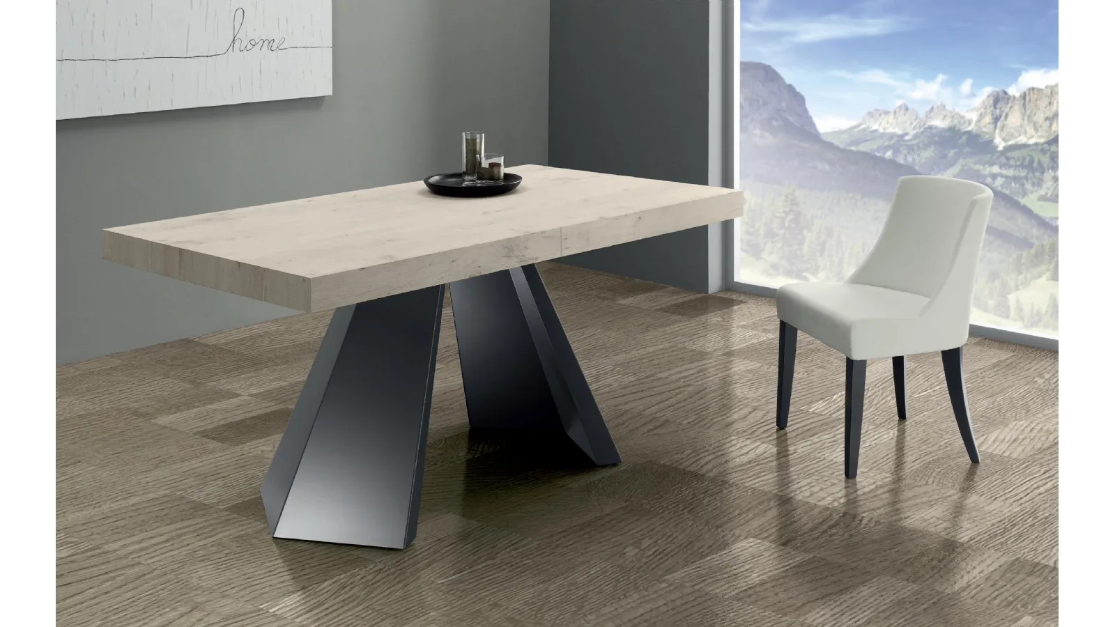 Tavolo allungabile Pechino in laminato abete bianco con base in metallo grigio ardesia di Eurosedia