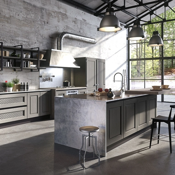 Cucina Classica con isola Bellagio in Legno e Metallo di Aran