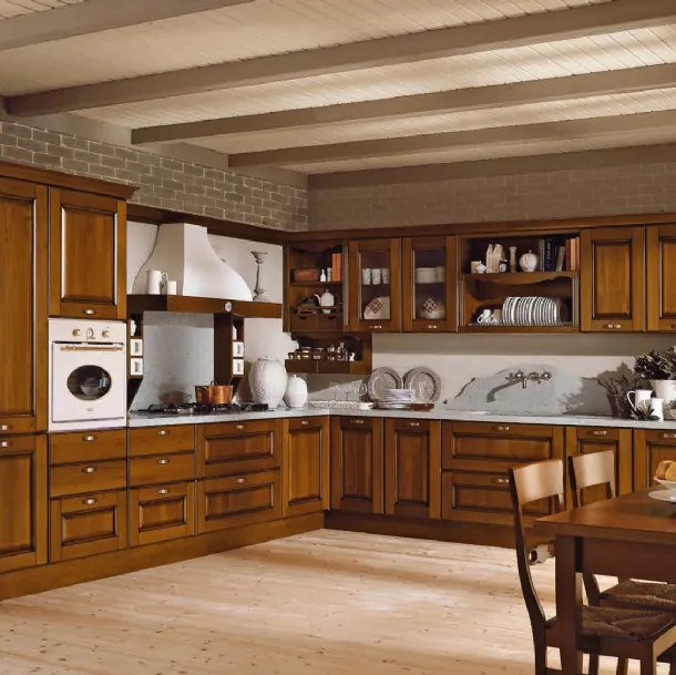 Cucina Classica Etrusca angolare in legno con cappa di Aran