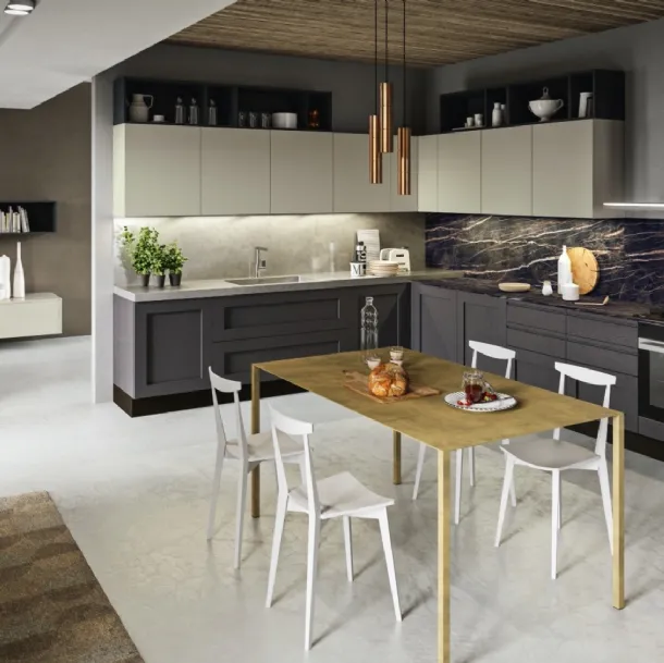 Cucina Classica angolare Licia in legno di Rovere Grigio Antracite e Grigio Seta di Aran