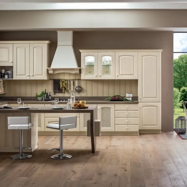 Cucina Classica angolare Magda in legno di Rovere Decapè Bianco di Arrex