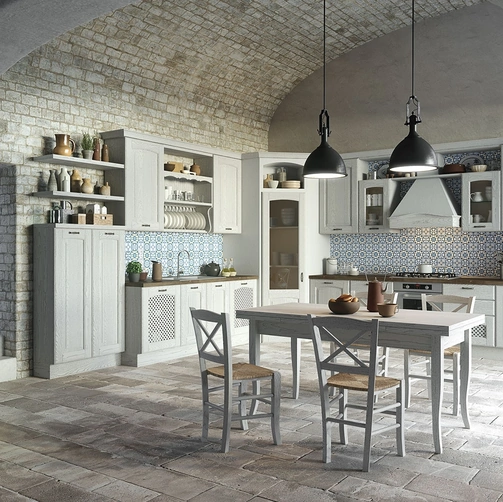 Cucina Classica angolare Trevi in Castagno tinto Bianco ghiaccio di Aran