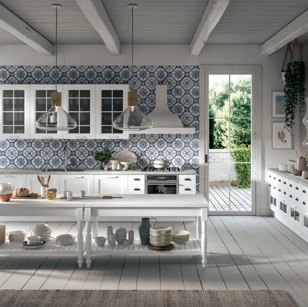 Cucina Classica Ylenia ad angolo in Frassino laccato Bianco di Aran