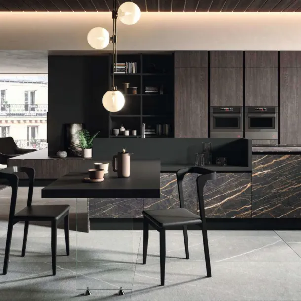 Cucina Design con penisola Bijou in grès cava noir desir di Aran