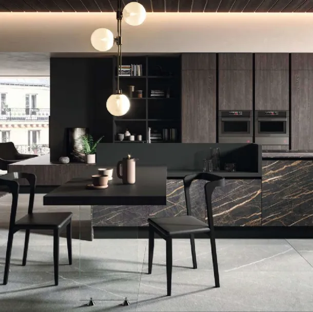 Cucina Design con isola Bijou in grès cava noir desir di Aran