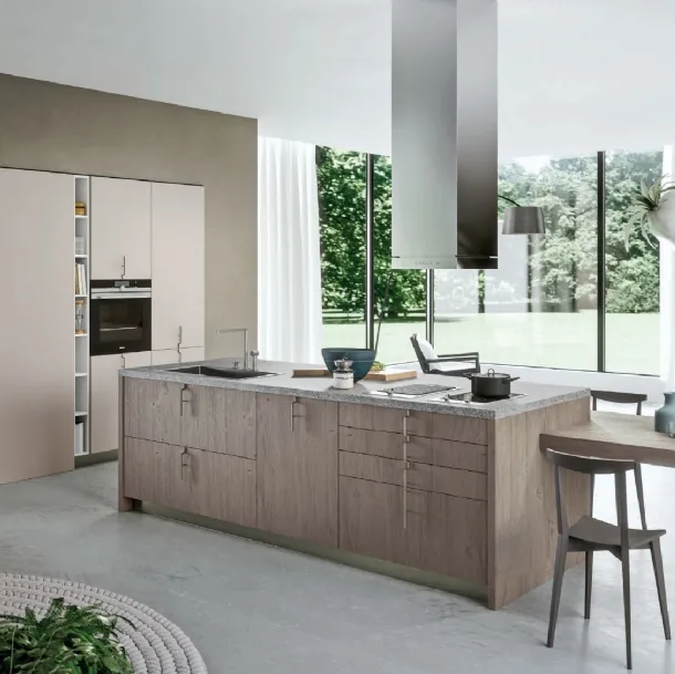 Cucina Design Lab13 con basi in LPL Rovere cenere con anta Plana di Aran