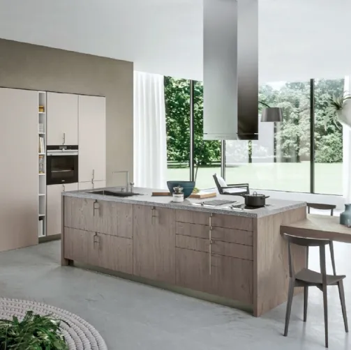 Cucina Design Lab13 con basi in LPL Rovere cenere con anta Plana di Aran