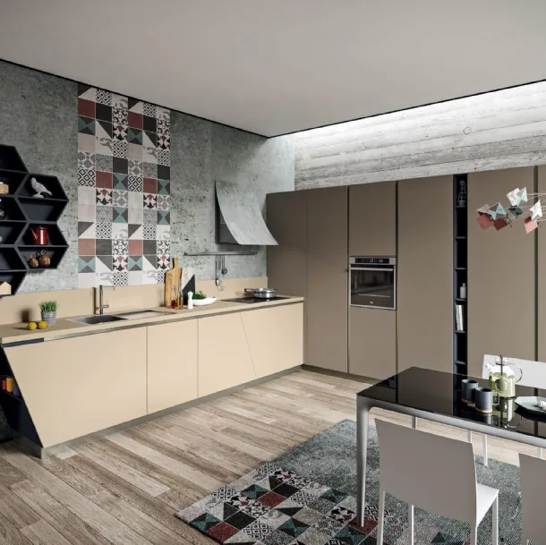 Cucina Design lineare Lab13 con anta inclinata in Fenix di Aran